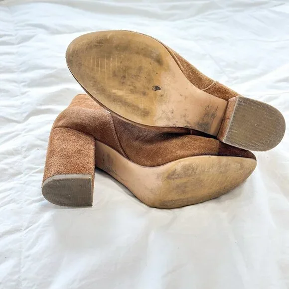 Michael by Michael Shannon Tan Suede Leather Block Heel Booties Women’s Size 9 - Picture 6 of 9